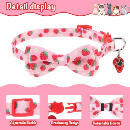 Breakaway Cat Collar with Removable Bow Tie and Bell, Cute Multi-Style Patterns, 3 Pack Safety Buckle Kitten Collars, Adjustable Pet Collar for Cats Puppy (Style B - Fruit) - color: Style B - Fruit