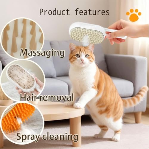 4 in 1 Cat steam brush, USB-Powered Pet for Dogs & Cats | Instant Fog Deshedding Tool, Reduces Shedding & Flyaway Hair | Gentle Grooming Brush for Dog & Cat Hair Loss Control (Beige) - color: Beige