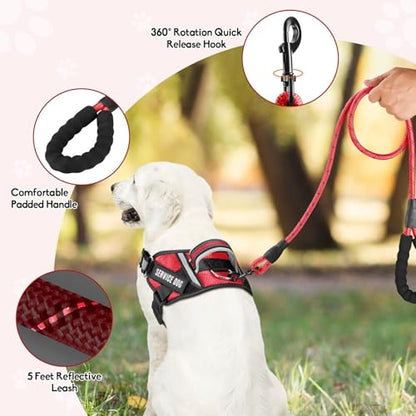 Service Dog Vest Harness and Leash Set, Animire in Training Dog Harness with 10 Dog Patches, Reflective Dog Leash with Soft Padded Handle for Small, Medium, Large, and Extra-Large Dogs - color: Red, size: XXS