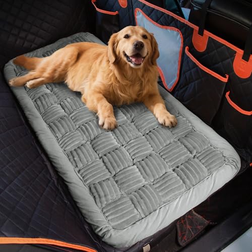 Dog Bed for Car Back Seat Soft Plush Backseat Pet Bed Mat Non-Slip Travel Pet Mat, Fuzzy Plaid Dog Seat Cover, Fit for Backseat Extenders and Trucks SUVs (Light Gray, 54" x 24.8") - color: Light Gray