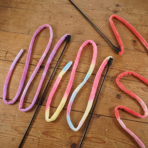 3 Pack Cute Cat Toy Wands Interactive Cat String Toys for Indoor Cats, Colorful Ribbon Cats Teaser Wand Ribbon Toys