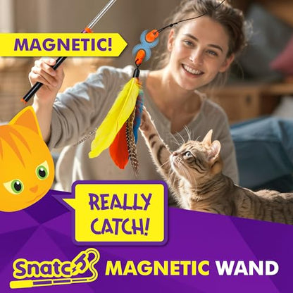 Cat Amazing Snatch - Magnetic Cat Wand Toy! Telescoping, Durable Feather Toy for Cats - Fishing Pole & Teaser Wand String Stick - Cats Can Really Catch! - style: Snatch Wand