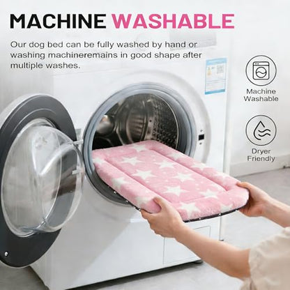 Dog Bed Mat, Reversible Crate Pad & Cute Dog Bed - Machine Washable Kennel Mat with Ultra Soft for Small Dogs (Big&Small Stars Pink, 24" L*18" W*1.5" Th) - color: Big&Small Stars Pink, size: 24"L*18"W*1.5"Th