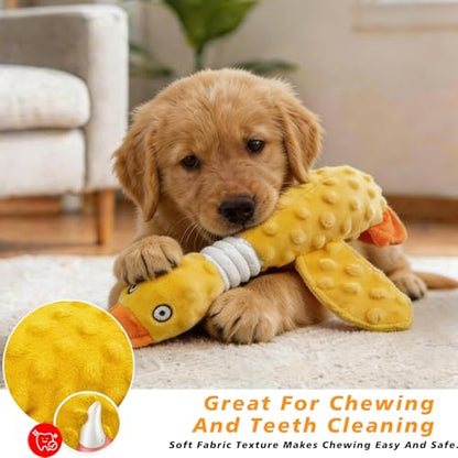 Squeaky Dog Toys for Aggressive Chewers, Durable Stuffed Animal Plush Dog Toy with Soft Fabric for Large, Medium & Small Dogs, Interactive Puppy Chew Toy for Teething, Crinkle Duck Dog Toy - Yellow - color: YELLOW