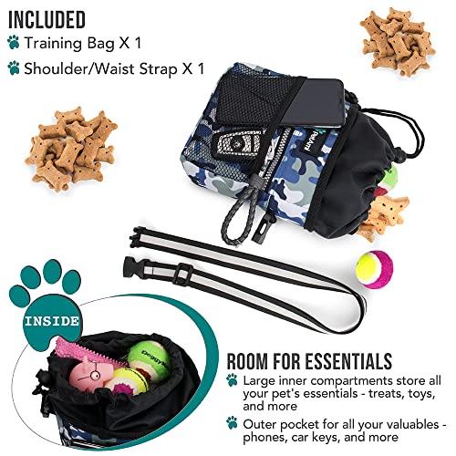 PetAmi Dog Treat Pouch, Pet Treat Pouch for Training, Dog Walking Bag Holder for Kibbles, Pet Food Toy, Dog Trainer Essentials Supplies, Poop Bag Dispenser, 3 Ways to Wear (Camo Blue) - color: Camo Blue