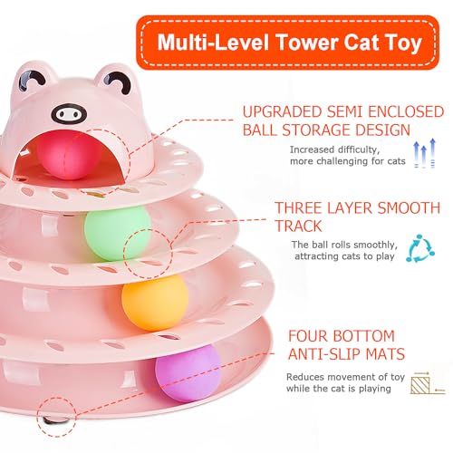 17 Pack Cat Toys, 4-Level Turntable Ball Track Interactive Cat Toy for Indoor Cats, Self Play Fun Roller with Colorful Rotating Ball Puzzle Exercise Kitten Toys Set - color: Light Pink