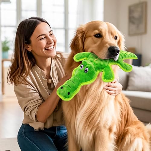 No Stuffing Dog Squeak Toys- Chew Toys for Small Medium Large Breed- Durable Puppy Teething Interactive to Keep Them Busy- Best Birthday Gift(Crocodile) - color: Green