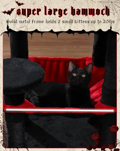 MUTTROS Gothic Cat Tree with Super Large Hammock, 45.7" Black Cat Tower with Coffin Bed, Cat Condo, Sisal Scratching Posts & Top Perch, Multi-Level Goth Cat Tree, Halloween, Black - color: Gothic Black, size: 45.7in