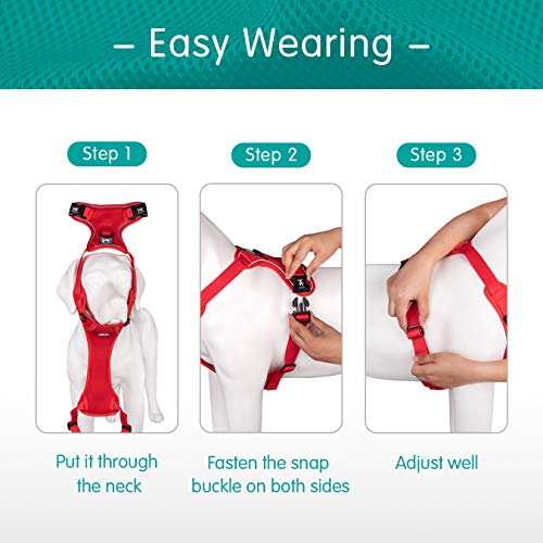 PoyPet Reflective Soft Breathable Mesh Dog Harness Choke-Free Double Padded Vest with Adjustable Neck and Chest(Red,XS) - color: Red, size: XS