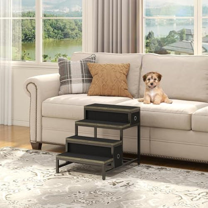 Saudism Pet Bunk Bed with Removable Stairs and 2 Drawers, Dogs/Cats Window Perch, Dog Window Seat with Soft Cushion, Ultra-Shallow Steps, Sturdy Metal Frame, Non-Slip, Load Capacity 60 LBS - color: Grey