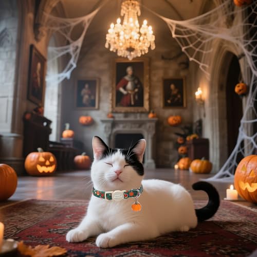 Unique style paws 2 Pack Autumn Halloween Kitten Collar Breakaway with Bell&Pendant, Adjustable Safety Oil Painting Pumpkin Party Cat Cotton Collar for Girl Boy Cat and Small Pet - color: Oil Pumpkin Party
