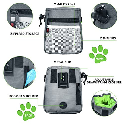 Dog Treat Pouch - 3 Ways to Wear Treat Pouches for Pet Training and 2 Pieces Clicker Taining for Dogs, Dog Training Treat Pouch Bag and Dog Clicker for Training with Waist Belt Shoulder Strap - Grey - color: Grey