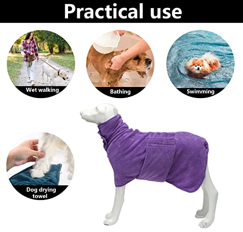 Geyecete Dog Bathrobe Towel Dog Drying Coat-Dry Fast Dog Bag-Pineapple Grid Fast Drying Super Absorbent Pet Dog Cat Bath Robe Towel-Purple-S - color: Purple(Pineapple grid), size: Small