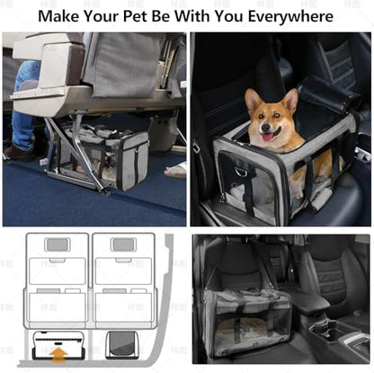 Soft Sided Cat/Dog Carrier，Collapsible Mesh Pets Travel Carriers for Pet/Puppy with Shoulder Strap & Removable Mat，Top Load Small Dogs/Cats Carry Bag Up to 25 Lbs（Grey - L） - size: L Grey
