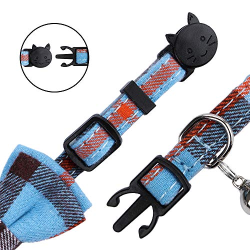 Faleela Breakaway Cat Collar with Bells - 2 Pack Cat Collar with Bells, Cat Collars with Bandana, Accessories for Pet Collars, Adjustable for Cats and Small Dogs - color: Blue bow+bandana
