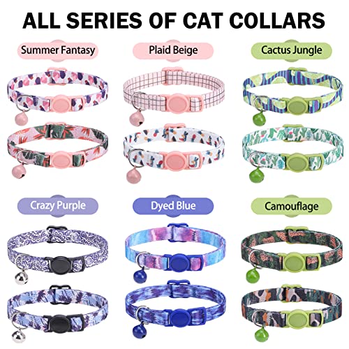 Breakaway Cat Collars for Girl Boy Cats, Spring Summer All Weather Cat Collar Personalized Pattern 2 Pack,Cute Classic Safety Buckles and Bells,Adjustable Printed Nylon Colorful Kitten Collar - color: Summer Fantasy