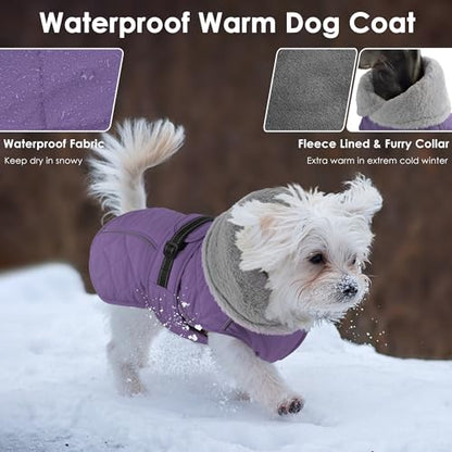 Dog Coat, Waterproof Dog Winter Jacket with Adjustable Buckle, Reflective Turtleneck Pet Snow Vest Warm Fleece Sweater for Small Medium Large Dogs - Purple, M - color: Purple, size: Medium