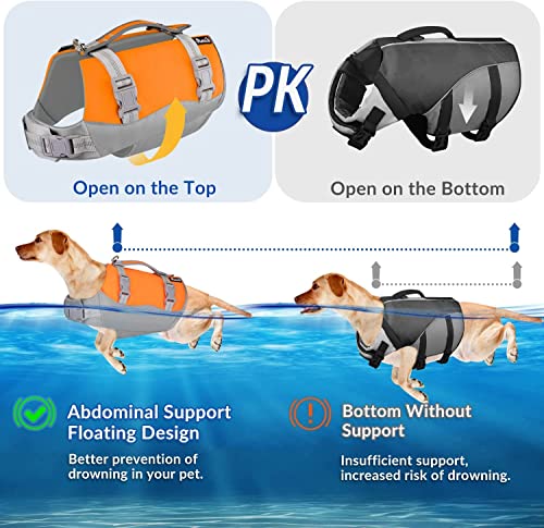 SlowTon Dog Life Jacket, Adjustable Ripstop Dog Life Vest with One Piece Belly Support Superior Buoyancy, Skin-Friendly Neoprene Pet Safety Flotation Vest for Swimming Boating(Orange M)