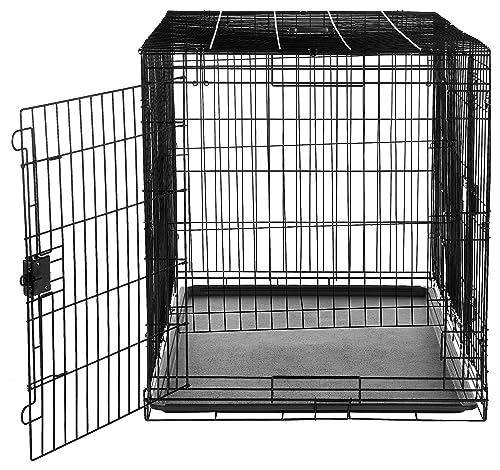 Amazon Basics Portable Metal Wire Dog Crate for Large Dogs, Double Door with Removable Tray, Divider Panel, Easy to Assemble, 48" x 30" x 32.5", Black - size: 48.0"L x 30.0"W x 32.5"H, style: Double Door w/ Divider