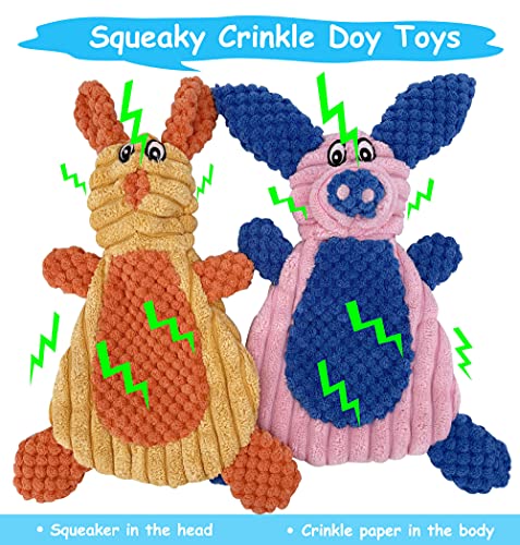 2 Pack Durable Dog Chew Toys, Unstuffed Squeaky Dog Toys for Small Dogs and Puppies - size: Rabbit & Pig