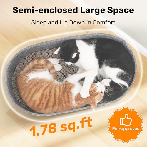 FUKUMARU Cat Scratcher, 24 Inch Sofa Shape Cat Scratcher Couch Bed, Reversible Detachable Cats Scratching Board, Round Cats Scratch Pads Refill Indoor, Dark Grey - color: Grey