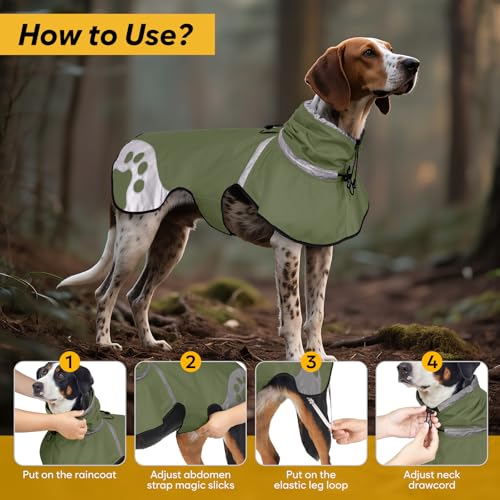 Dog Raincoat for Large Dogs, Adjustable Rain Jacket for Dogs, Waterproof Slicker Jacket for Adventures, Walking, Hunting（XL,Dark Green） - size: X-Large