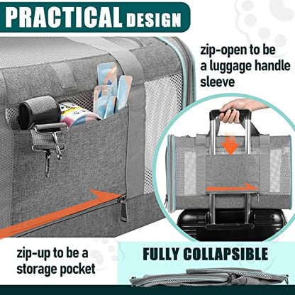 GAPZER Pet Carrier for Large Cats 20 lbs+ / Soft Sided Small Dog Travel Carriers Top Load/Collapsible Carrier Bag for Big Cat / 2 Kittens Sturdy Transport Carriers Long Trips/Medium Cats 15 pounds - color: Grey
