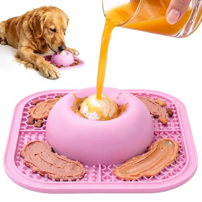 Slow Feeder Dog Bowls & Lick Mat for Liquid and Thick Treat, Anti-Slip Dog Lick Bowl with Interactive Rolling Ball, 5/6 Cup Pup Licking Toy for Large Medium Small Dogs and Cats Pink - color: Pink