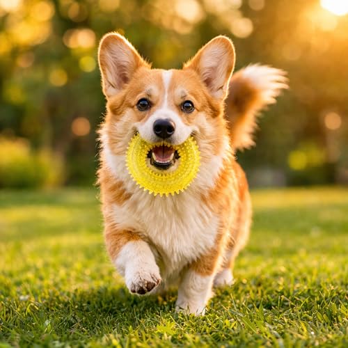 Squeaky Spiky Dog Ring Toy for Teeth Cleaning & Gum Massage 3.9 Inch Small Medium Dogs Yellow | Spiny TPR Rubber Chew Toy for Fetch Play Interactive Bouncy Dental Ring Durable BPA Free Nontoxic Floats - size: Yellow, Ring - 1 Pack