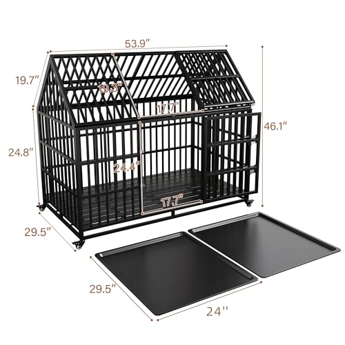 54 Heavy Duty Dog Crate with Mat, Escape Proof Dog Kennel Indoor, High Anxiety Dog Cage with Double Door, Extra Large Crate for Large Dogs with Removable Tray - size: 54''