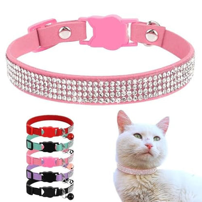 Soft Velvet Cat Collars, Breakaway Rhinestone Cats Collars with Bell Adjustable Pet Collar for Kitten Puppy Small Dogs and Cats(S,Blue) - color: blue, size: S