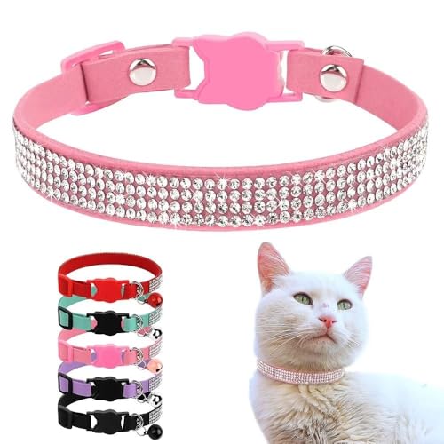 Soft Velvet Cat Collars, Breakaway Rhinestone Cats Collars with Bell Adjustable Pet Collar for Kitten Puppy Small Dogs and Cats(XS,Purple) - color: purple, size: XS