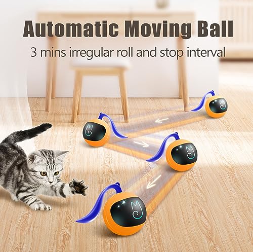 Migipaws Interactive Cat Ball Toy Set, Fun Tracker, Automatic Rolling Chase Ball with Fluffy Tail, A Small Mice, Rechargeable (Orange) - color: Orange