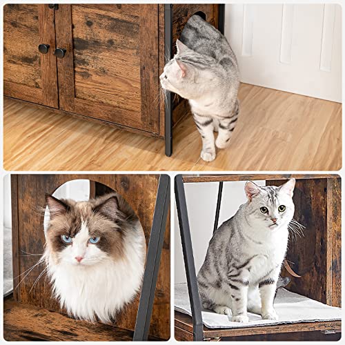 HOOBRO Litter Box Enclosure with 2 Storage Shelves, Tall Litter Box Furniture Hidden with Charging Station, Indoor Hidden Litter Box Furniture with Plush Mat, Rustic Brown and Black BF70UMW01 - color: Rustic Brown + Black