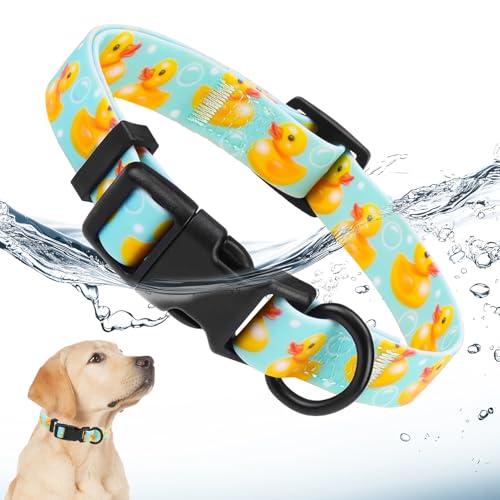 Soft Silicone IP68 Waterproof Dog Collar for Medium Dogs Boys Girls, Easy Clean and Odor Proof Rubber Dog Collars with No-Pull Quick Release Safety Buckle, Comfortable Adjustable Pet Collar,M - color: Yellow Duck, size: Medium(12" - 19")