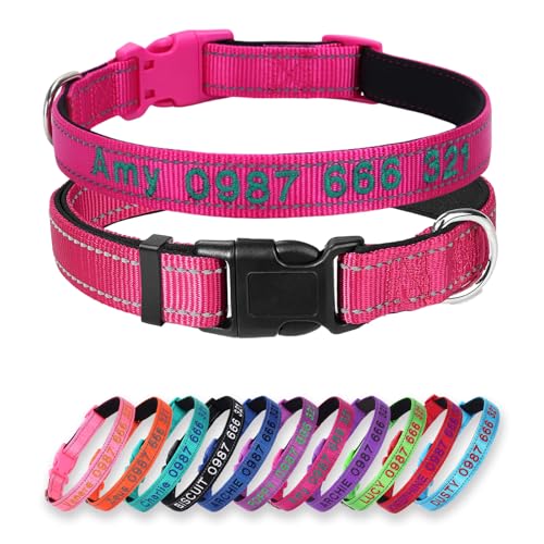 Padded Dog Collar,Soft Neoprene Personalized Pet Collar,Custom Embroidered Pet Name and Phone Number,Breathable Nylon Dog Collars,Quick Release Snap Buckle Dog Collar,Rose Red - color: Rose Red