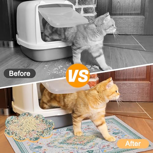 Glittme Cat Litter Mat with Non-Slip Bottom Litter Box Mat 24"X15" Litter Trapping Mat Easy to Clean Washable Cat Food Mat for Kitty,S - color: Cyan-blue, size: 24"x15"