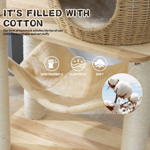 59" Big Modern Cat Tree Tower, Cat Tower Sisal-Covered Scratching Posts for Indoor Cats, Oak Wood Cat Tree for Large Cats, Multi-Level Cat Condo with Space Capsule Nest, Cat Furniture Activity Centre - color: DC888 new