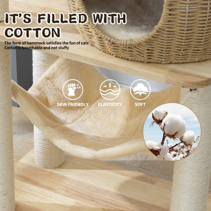 59" Big Modern Cat Tree Tower, Cat Tower Sisal-Covered Scratching Posts for Indoor Cats, Oak Wood Cat Tree for Large Cats, Multi-Level Cat Condo with Space Capsule Nest, Cat Furniture Activity Centre - color: DC888 new