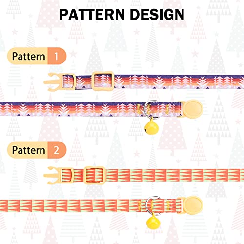 Breakaway Cat Collars for Girl Boy Cats, Spring Summer All Weather Cat Collar Personalized Pattern 2 Pack,Cute Classic Safety Buckles and Bells,Adjustable Printed Nylon Colorful Kitten Collar - color: Orange Dream