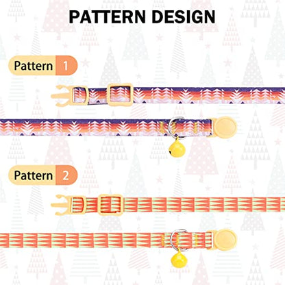 Breakaway Cat Collars for Girl Boy Cats, Spring Summer All Weather Cat Collar Personalized Pattern 2 Pack,Cute Classic Safety Buckles and Bells,Adjustable Printed Nylon Colorful Kitten Collar - color: Orange Dream