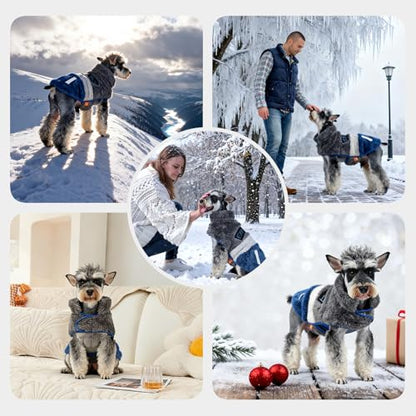 FOFOS Dog Winter Coat, Plush Dog Jacket with Leash Hole, Adjustable Warm Pet Snow Vest for Small Medium Dogs, Gray, S - color: Gray, size: Small