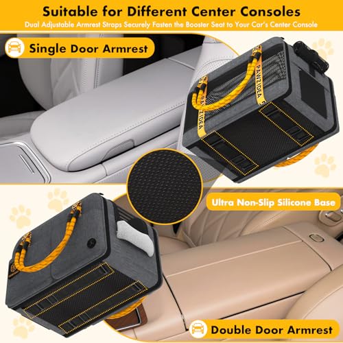 PAWZIDEA Center Console Dog Car Seat, Enclosed Small Dog Armrest Booster Carseat, Secure Straps &Anti Slip, Portable TSA Approved Puppy Pet Carrier Soft-Sided, Removable Pillow Storage Pocket, up 12lb - color: Mid-Hemp Grey
