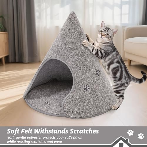 BEQHAUSE Cat Beds for Indoor Cats, Cat Cave Bed with Non-Slip Bottom, Anti-Scratch Cat House Cat Tent for Kittens and Small Dogs, Foldable Kitten Hideaway Machine Washable,22.8 * 22.8 * 20.8in, Grey - color: Grey
