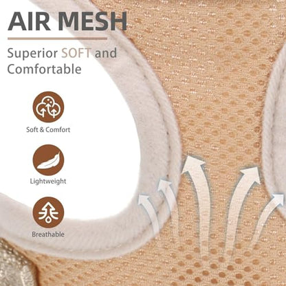 PUPTECK Soft Mesh Dog Harness and Leash Set Pet Puppy Cat Comfort Padded Vest No Pull Harnesses, Solid Beige, XS - color: Solid Beige, size: XS (NECK: 10", CHEST: 10"-14")