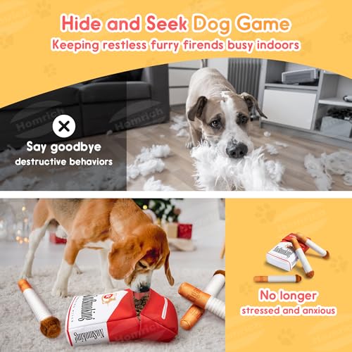 Homrich Cigarette Dog Toy Large, Funny Interactive Plush Dog Cigarette Toys, 3 Packs Giggle Puff Stick Toys with a Box, Pet Squeak Toys for Medium, Small and Large Cool Stuffed for Dogs Birthday - color: Red