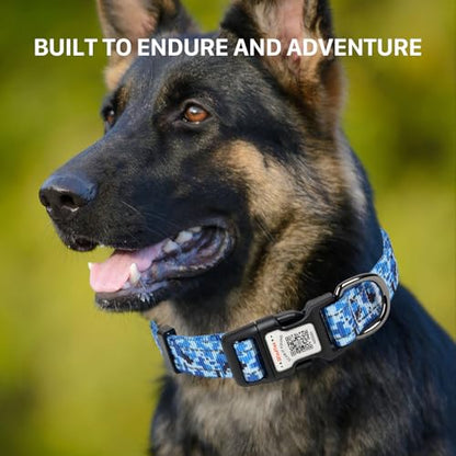 Reflective Dog Collar, Personalized Dog Collars with QR Code Buckle, Soft Nylon Pet Collar Adjustable for Large Dogs, Camo Blue L - color: Camo Blue, size: Large