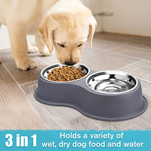 Epetslove Dog Bowl Double Dog Water and Food Bowl Stainless Steel Bowls with Non-Slip Resin Station, Pet Feeder Bowls for Puppy Medium Dogs Cats - color: 4.Grey, size: Medium-18oz