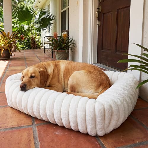 Dog Beds Large Sized Dog, Washable Self Warming Dog Cat Bed Rectangle Orthopedic Large Pet Sofa, Super Soft Plush Rabbit Fur Pet Couch Cute Cat Bed with Removable Zipper Cover & Anti-Slip Bottom - size: 36*8*8 inches