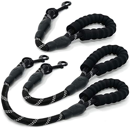 Cymiler Short Dog Leash,3 Sizes Nylon Short Traffic Leash with Padded Handle,Dog Short Training Leash with Highly Reflective Threads for Small Medium Large Dogs Rope-Black - color: Rope-Black